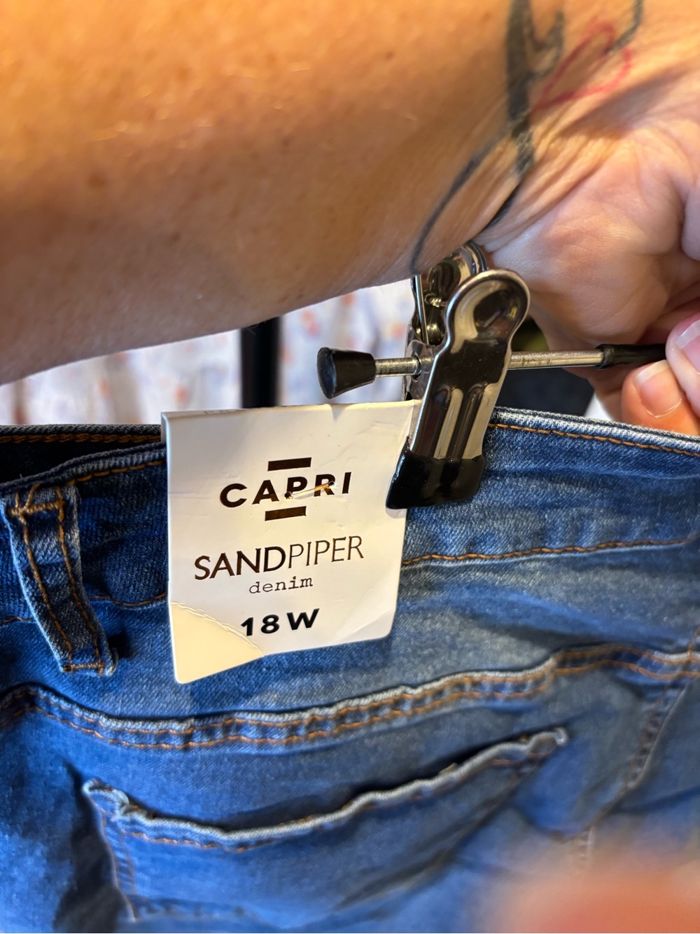 Sandpiper Women's Cropped Embroidered Cuff Jeans - Blue - Picture 5 of 6